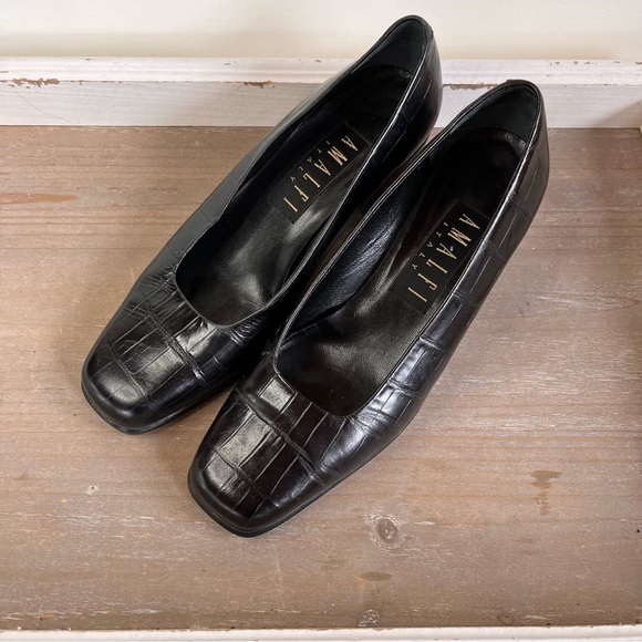 Amalfi Shoes - Amalfi Italy Black Textured Leather Ladies Pump Work Dress Shoes Sz 6.5B